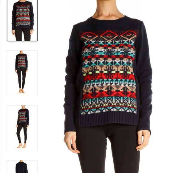 J. Crew navy blue crewneck fair isle geometric wool sweater - Picture 9 of 9